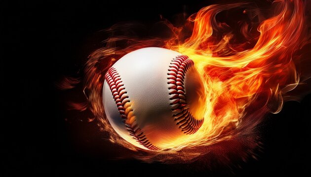 baseball baseball with dramatic fiery effect isolated on pure black background with intense flames event key visuals club posters designed for sports event promotions and stadium branding