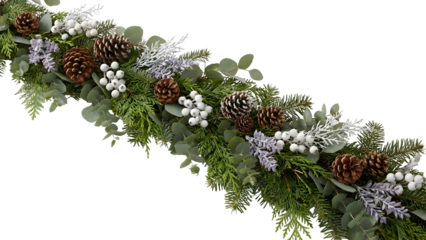 Festive Christmas garland with pinecones and frosted greenery for holiday decor.