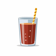 Refreshing Soft Drink in Glass with Yellow Striped Straw Graphic illustration