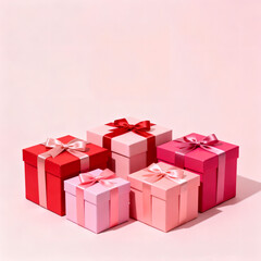 Minimalist pink & red gift boxes on pastel backdrop &mdash; Valentine's sale
