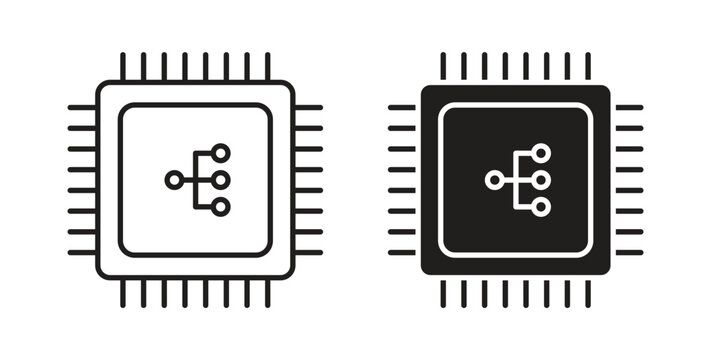 Microchip icon with glyph and line. black vector icons for Web UI