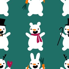 Christmas cartoon ice seamless snowman pattern for wrapping paper and fabrics