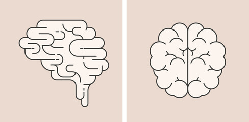 Linear abstract heart and brain. Mental health concept illustration.