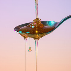 Honey Dripping from Spoon on Gradient Background