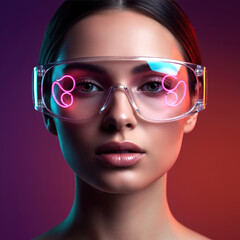 Woman Wearing Futuristic Neon Glasses