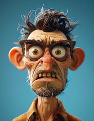 Dramatic Terrifying Render 3D Crazy Solid lens TiltShift Blue effect movement Wallpaper Background, Cartoon Caricature Sepia