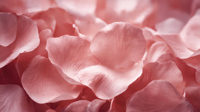 A beautiful close-up of delicate pink rose petals scattered, forming a soft, romantic, and textured background. Ideal for love, beauty, or spa themes. - Powered by Adobe