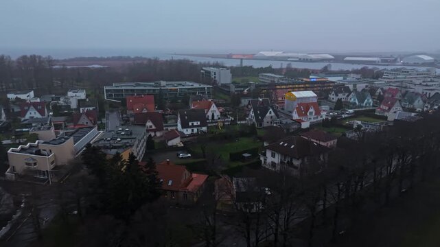 Historic cityscape viewed, Small town with lively colors and detailed buildings captured from above