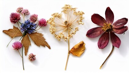 Herbarium Dried Flowers Isolated On A White Background Vol 3