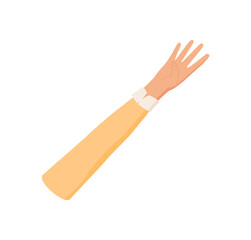 Flat style hand gesture showing number four. Clothed arm with raised palm and four fingers extended, isolated on white background. Expressive pose for count or math themes.