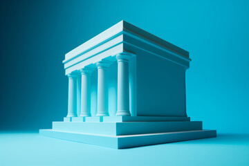 Simple 3D style bank building in a bold colour. Generative ai