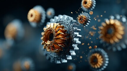 Intricate Mechanism of Interlocking Gears in Motion: A Detailed Representation of Engineering and Design Precision