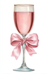 Elegant pink drink in a glass with a bow. Isolated trasparent Png