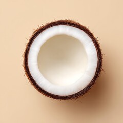 Fresh coconut shell interior on a beige background. Isolated trasparent Png