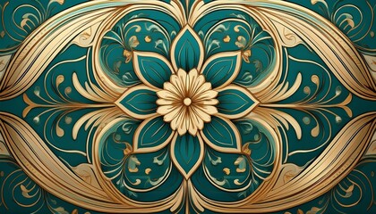 ornate geometric and floral pattern with teal background