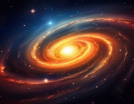 majestic spiral galaxy glowing with bright orange light from its core in vast cosmos beautiful universe and deep space filled with stars and nebula an awe inspiring view