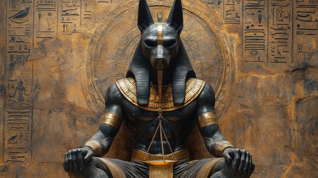 Anubis with a balance scale, symbolizing judgment in the afterlife.