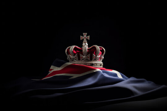 A royal crown with a union jack UK flag. Coronation of the king. Generative ai
