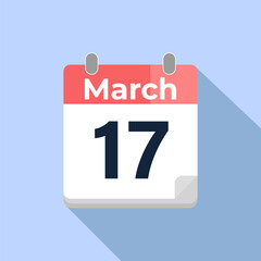 Fototapeta premium March 17 Vector Calendar Modern flat color vector calendar with date