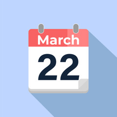 Fototapeta premium March 22 Vector Calendar Modern flat color vector calendar with date