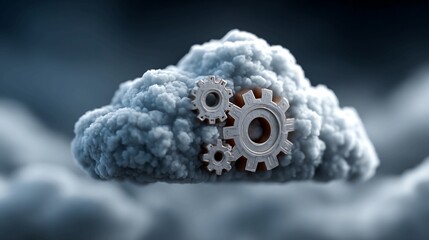 Fluffy cloud with gears a concept for cloud computing technology and innovation
