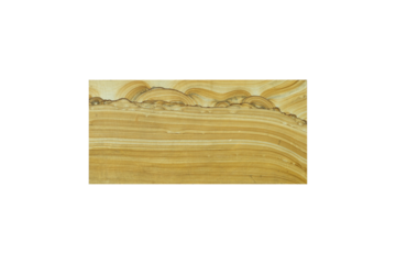 Polished marble onyx slab with golden banded veins is isolated.