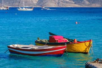 Colorful boats moored in the harbor of Ano Koufonisi