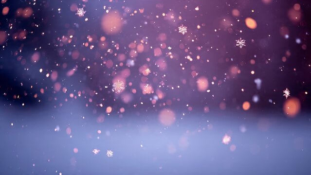 Sparkling Snowflakes and Festive Bokeh Lights on a Winter Background