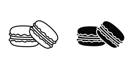 Macaron Cake Icon Set. Macaron cake vector symbol in black filled and outlined style.