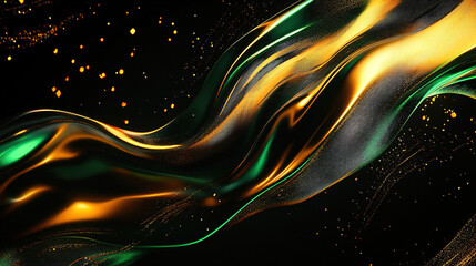 Golden and green flowing shapes with light dollar texture. Luxurious, modern, and ideal for finance ads requiring strong visual identity.