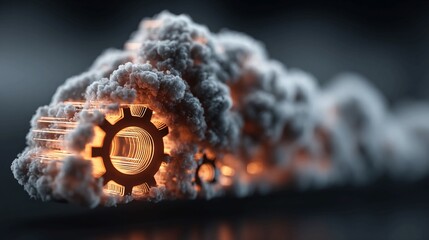 Cloud computing concept with gears digital technology and artificial intelligence innovative solution