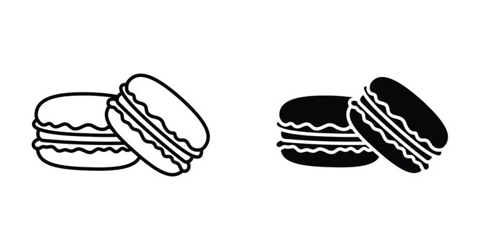 Macaron Cake Icon Set. Macaron cake vector symbol in black filled and outlined style.