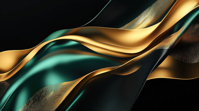 Golden and green flowing shapes with light dollar texture. Luxurious, modern, and ideal for finance ads requiring strong visual identity.