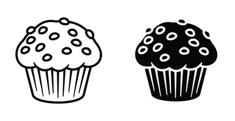 Muffin icon. Line with editable stroke and flat for Web