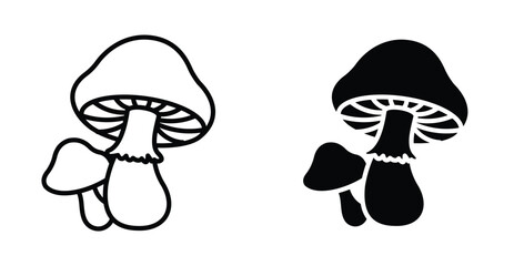 Mushroom icon. Line with editable stroke and flat for Web