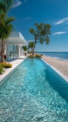 Fototapeta premium Luxury villa infinity pool overlooking the sea for phone wallpaper