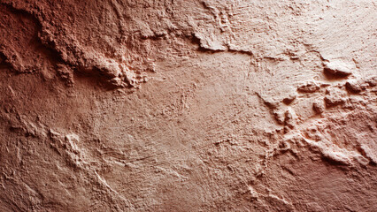 Fototapeta premium Abstract close-up of a deeply textured reddish-brown surface, resembling rough stucco or weathered rock, with dramatic light and shadow.