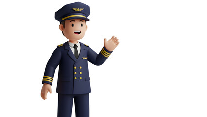 3D character person wearing pilot uniform clean white background