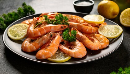 a stunning shrimp platter garnished with lemon slices and fresh herbs for a vibrant touch