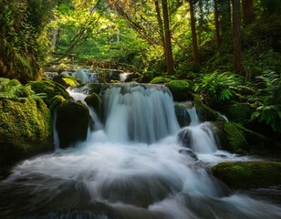 cascade in lush forest