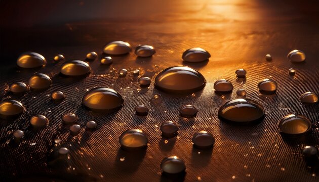 bubbles on a dark textured surface glow in warm light creating a serene atmosphere - Powered by Adobe