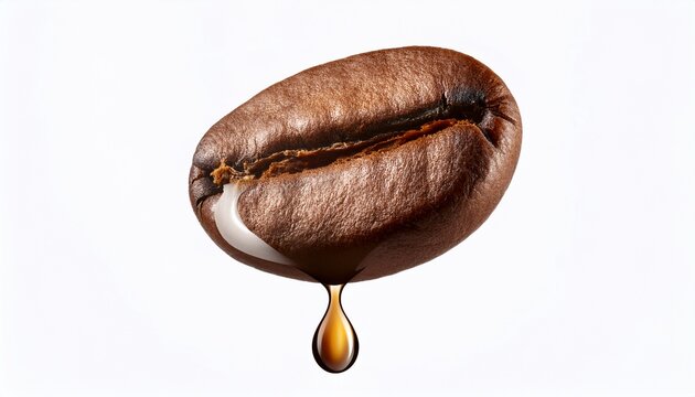 drop of coffee dripping from coffee seed isolated on white background