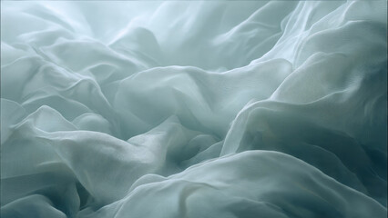 Obraz premium A serene abstract background featuring soft, flowing teal and white fabric folds, creating delicate ripples and a gentle, elegant texture.
