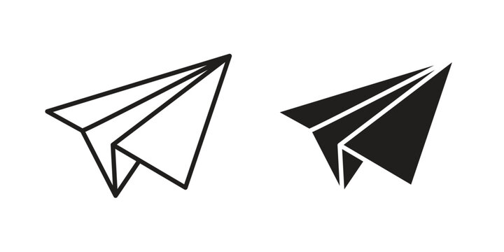 Paper plane icon flat and thin stroke vector pack. Editable icons set