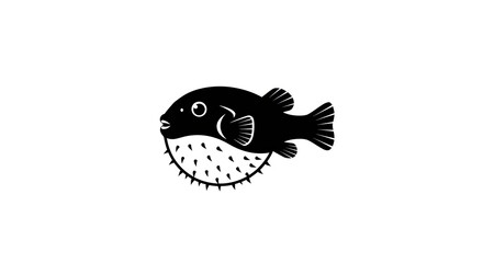 Black Pufferfish Illustration on White Background.