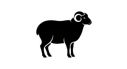 Black Ram Silhouette Isolated on White Background.