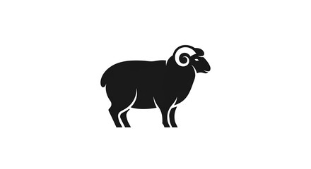 Black Ram Silhouette on White Background.