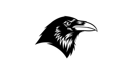 Black Raven Head Silhouette Vector Illustration.