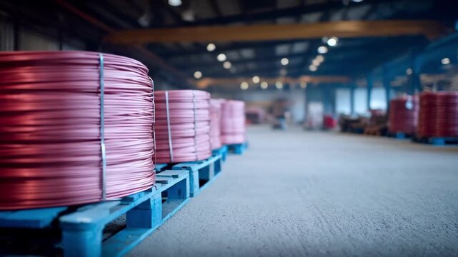 Slow pan across efficient graphenecopper alloy coils in a hightech facility highlighting advancements in thermal and electrical conductivity