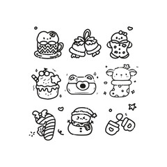 Hand drawn christmas outline icon collection vector